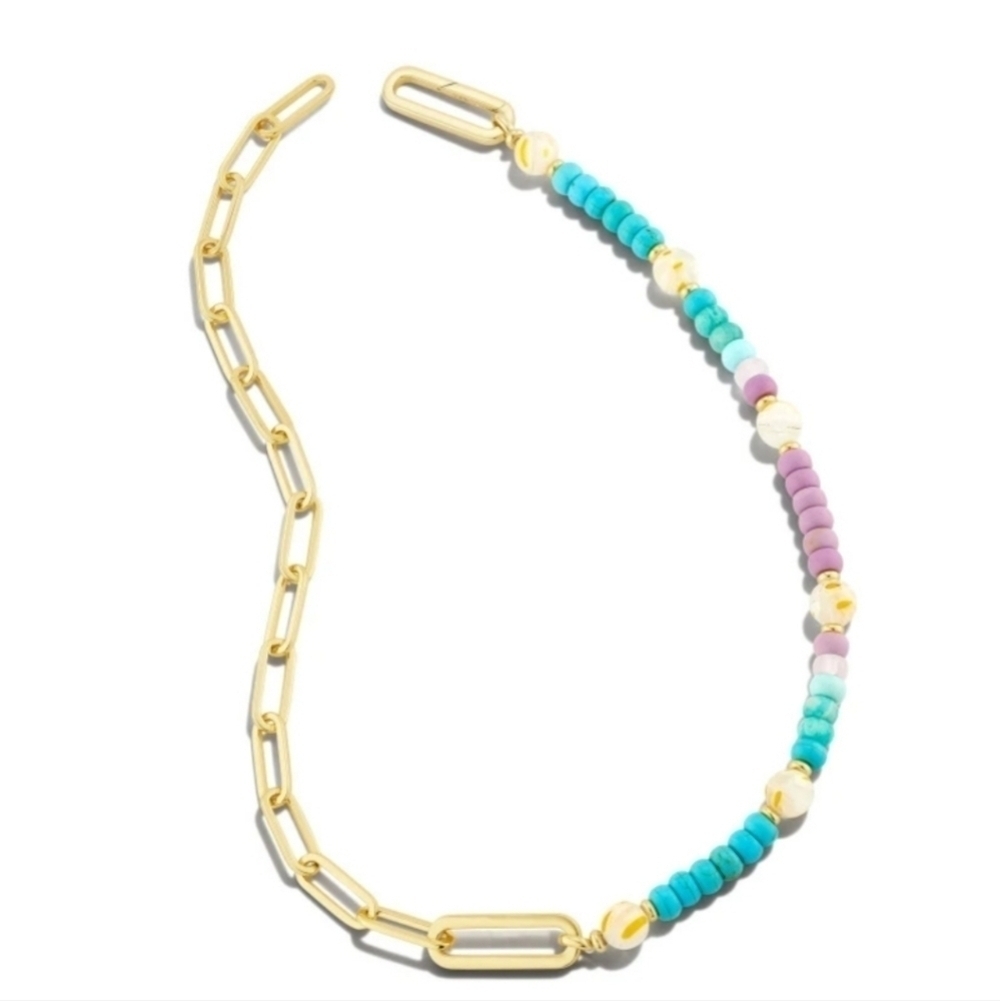 New Kendra Scott Ashton Link & Gemstone Beaded Collar Necklace in Gold Tone NWT